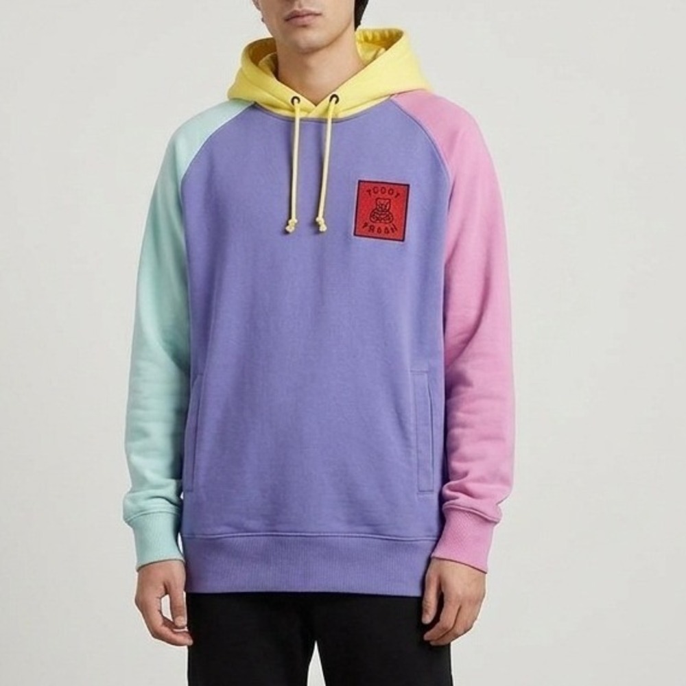 Teddy Fresh Colorblock Hoodie Purple Pink Teal Yellow Pastel Sweatshirt L Patch‎